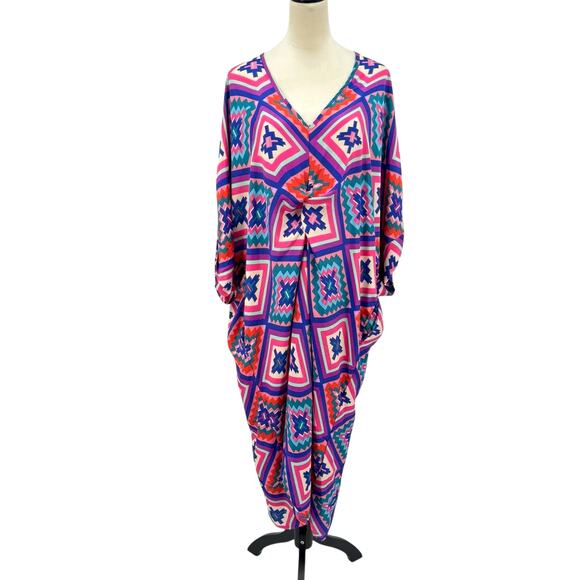 Gold & Silver Paris NWT OS France Colorful Southwest Print Maxi Kaftan Dress - Picture 1 of 13